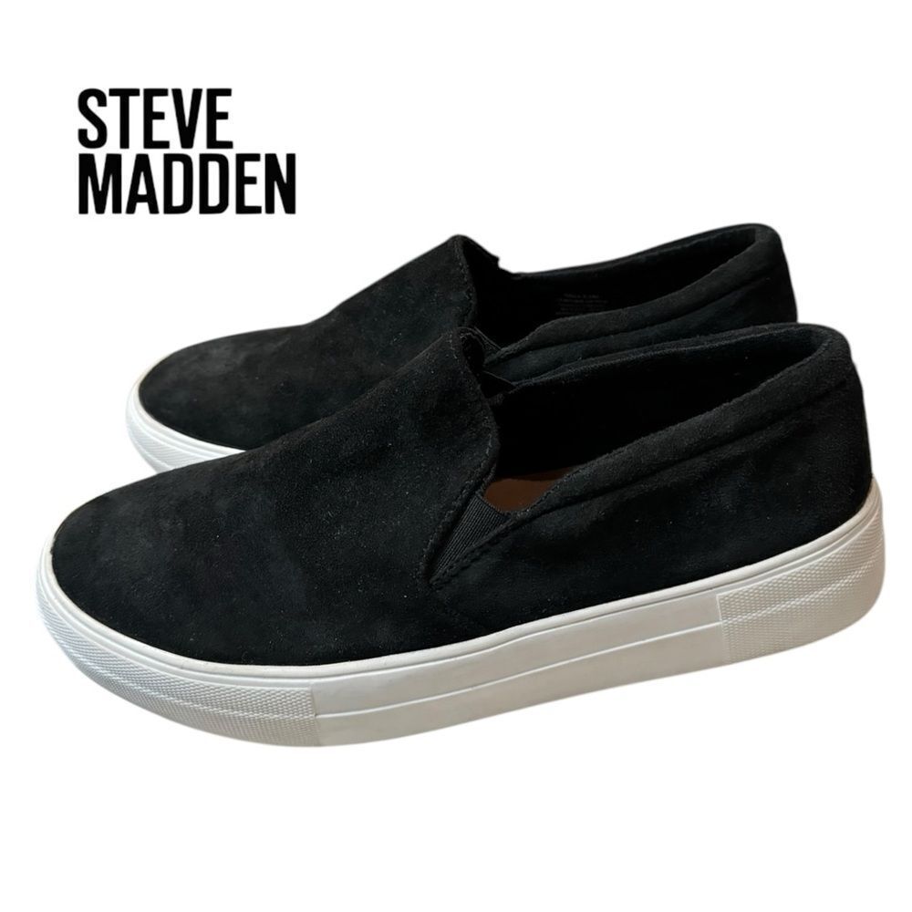 Steve Madden Women's Gills Black Suede Leather Slip-on Sneakers 8.5